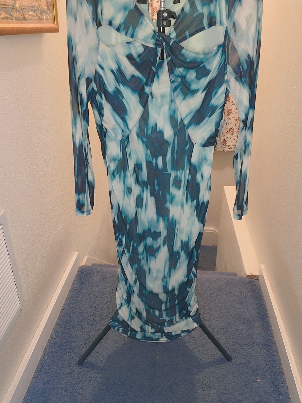 BOLD elements Blue Tie-Dye Long Sleeve Bodycon Dress